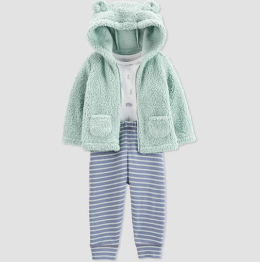 Carter’s Top and Bottom Set Boys Hooded Sherpa 3M and 6M 3 Piece Set A4013
