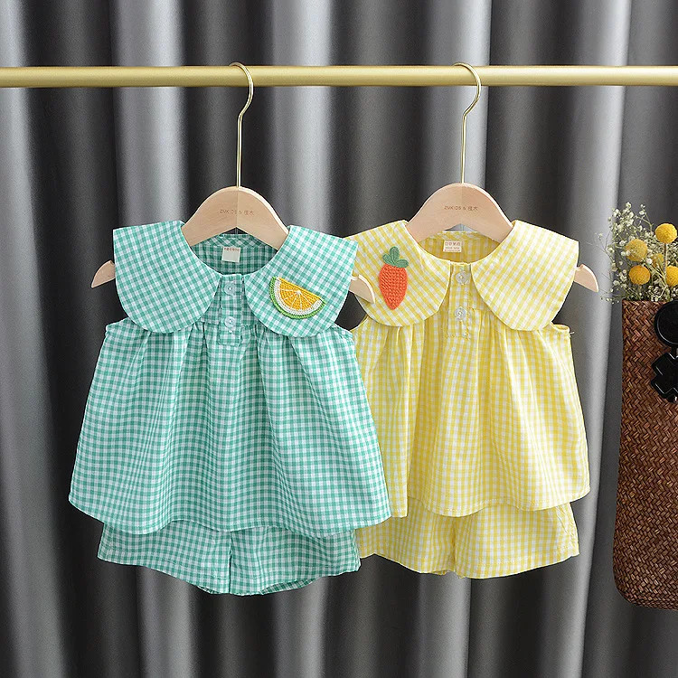 Summer Clothing Sets Baby Girl Cute Fruit Cotton Girls Plaid Sweet Princess 2pcs