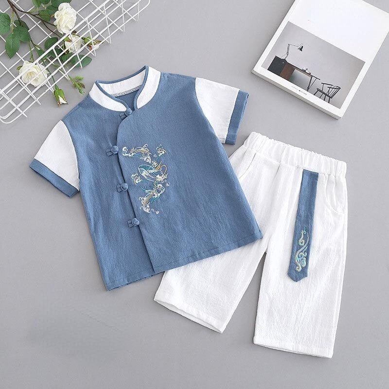2Pcs Boys Hanfu Tang Suit Chinese Traditional Embroidery Toddler Suit Costume