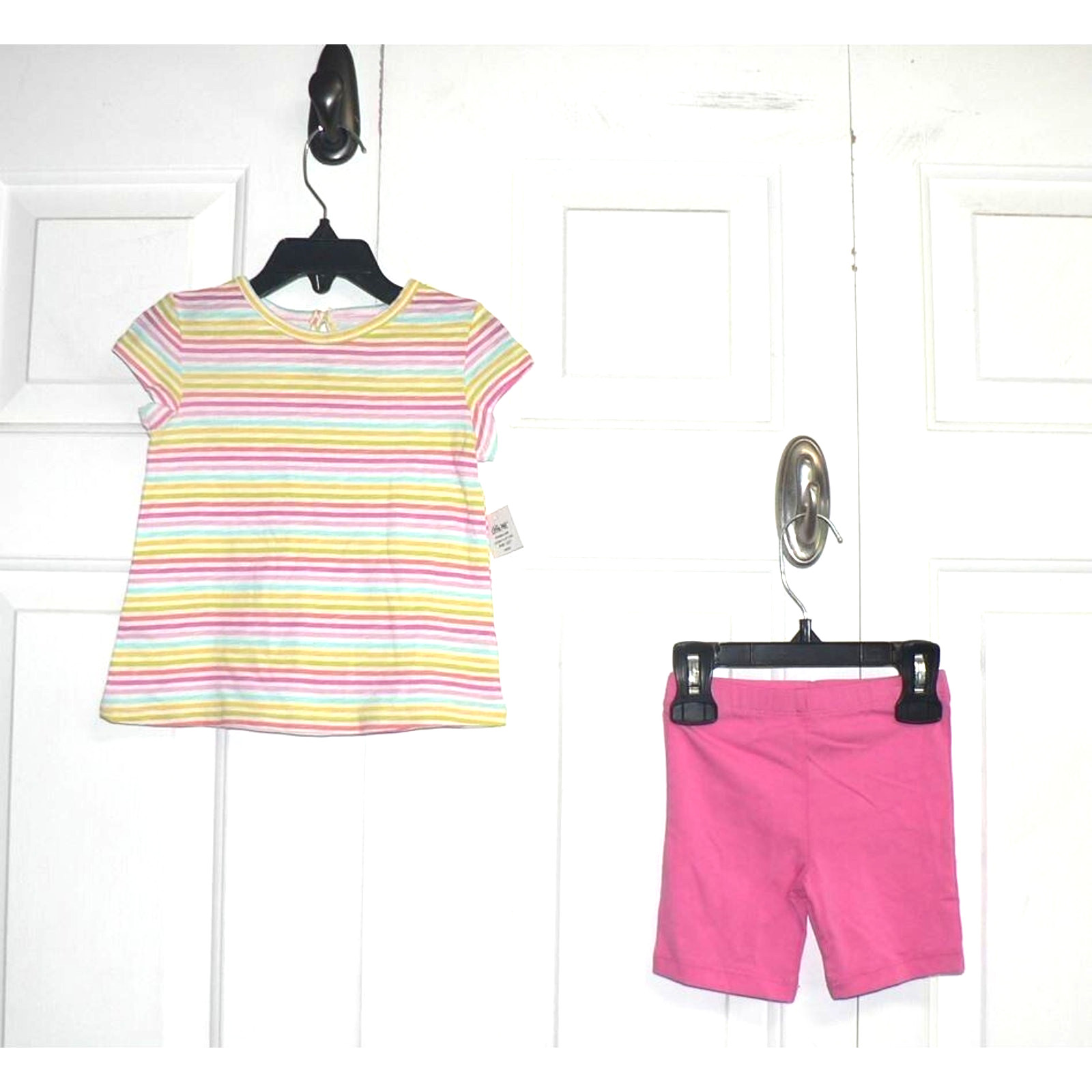 Little Me Girls Striped Short Sleeve Shirt & Short Set 24 Mths In Pink Multi