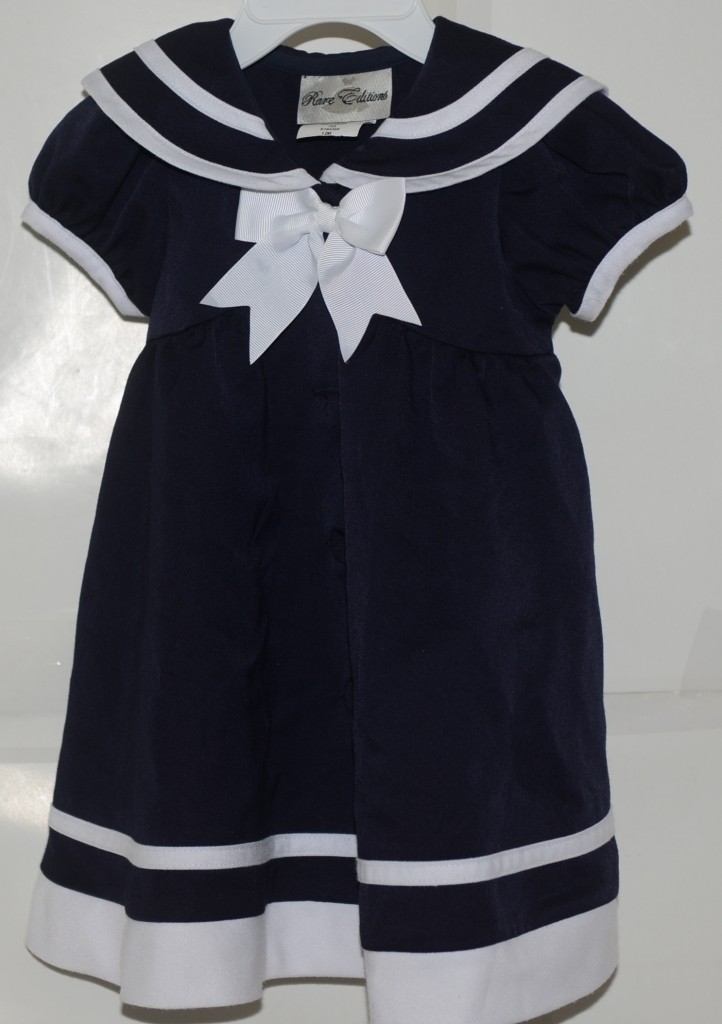 Rare Editions White Blue Dress Bloomers Hat 3 Piece Set 12 Month