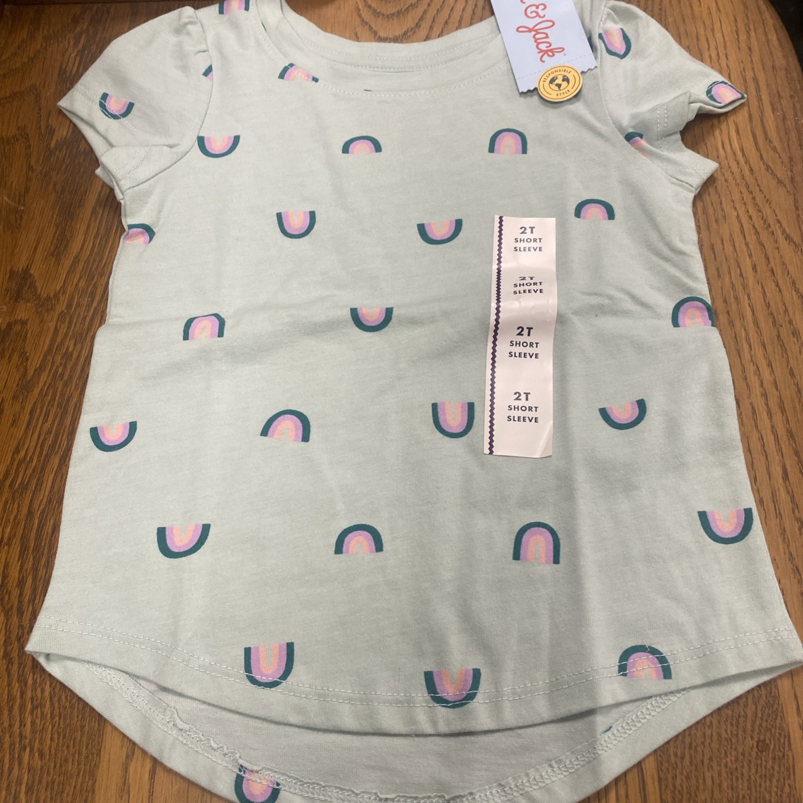 Cat & Jack Girls 2T Rainbow Print T-Shirt & Pink Jean Shorts Outfit Set