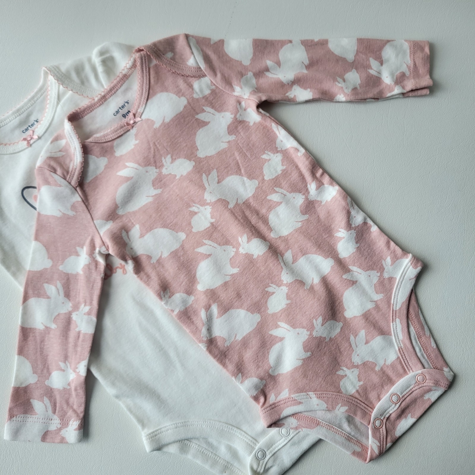 Carters Baby Girl 9M 2 Piece Set Bunny Rabbit Bodysuit Top NWT Easter Pink White