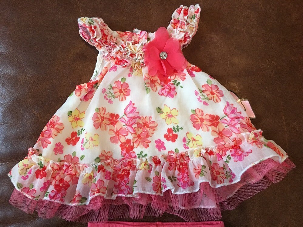 NEW! NANNETTE BABY Floral Lace Top & Legging 2-Piece Set, Size 0-3M Multi Coral