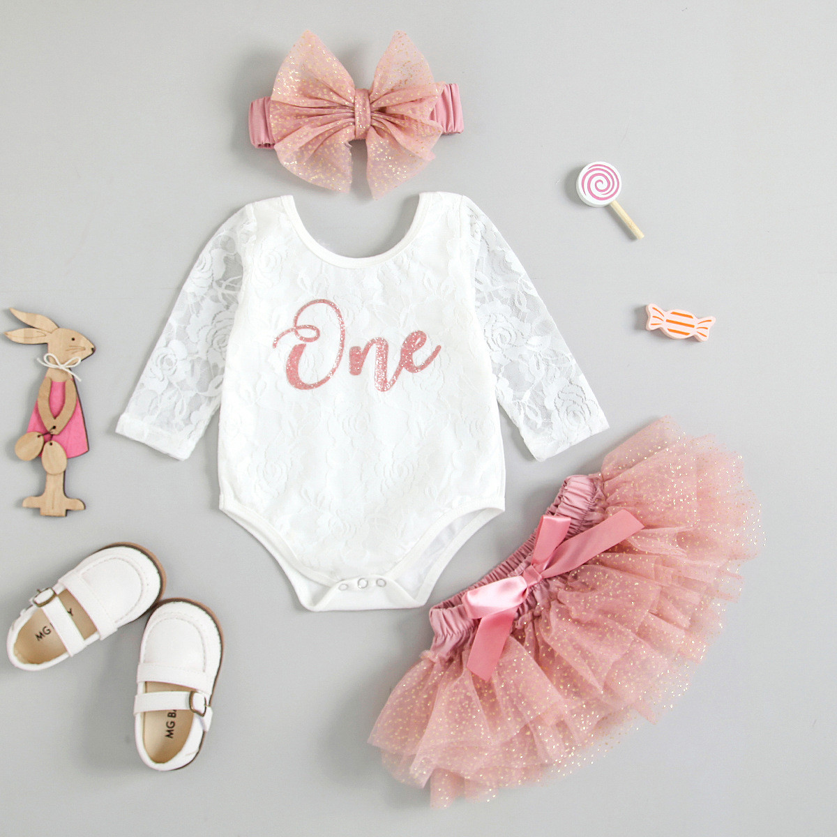 Newborn Baby Girl Clothes Lace Ruffle Outfits Romper Dress Jumpsuit Headband Set