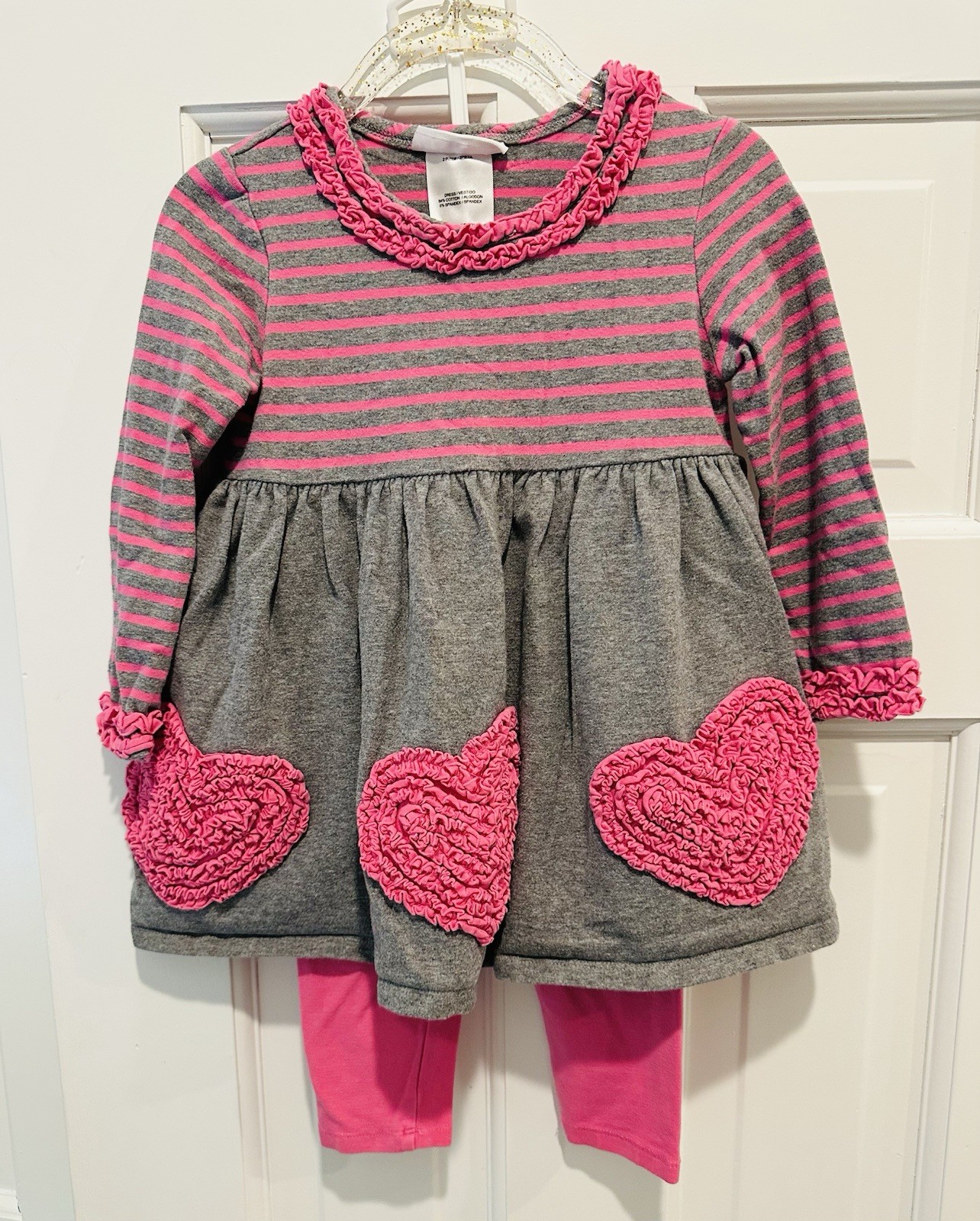 Bonnie Baby Pink and Gray Heart Matching Set Size 24M