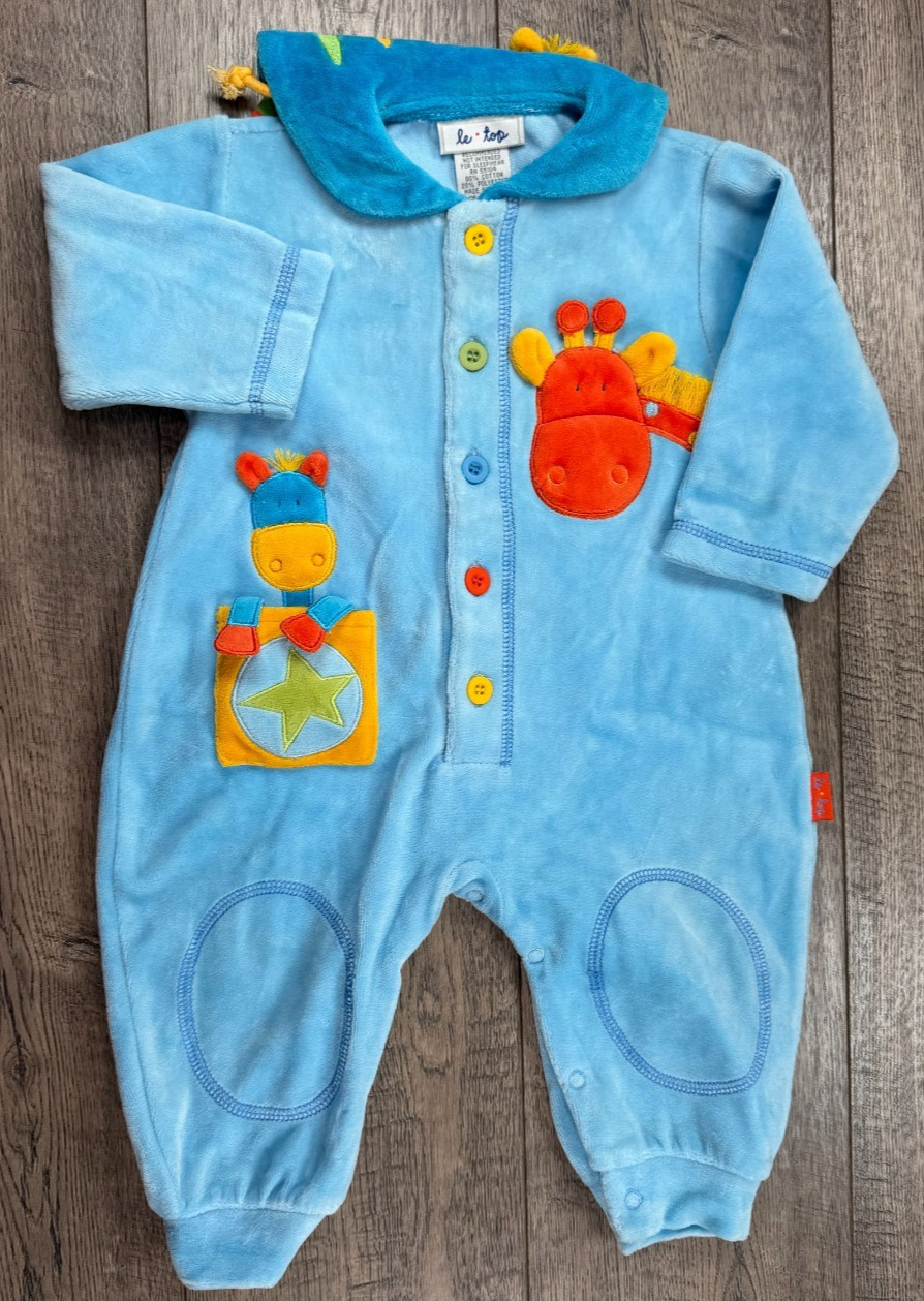 Baby Boy Clothes Le Top 3 Month Blue Velour Giraffe Zebra Outfit