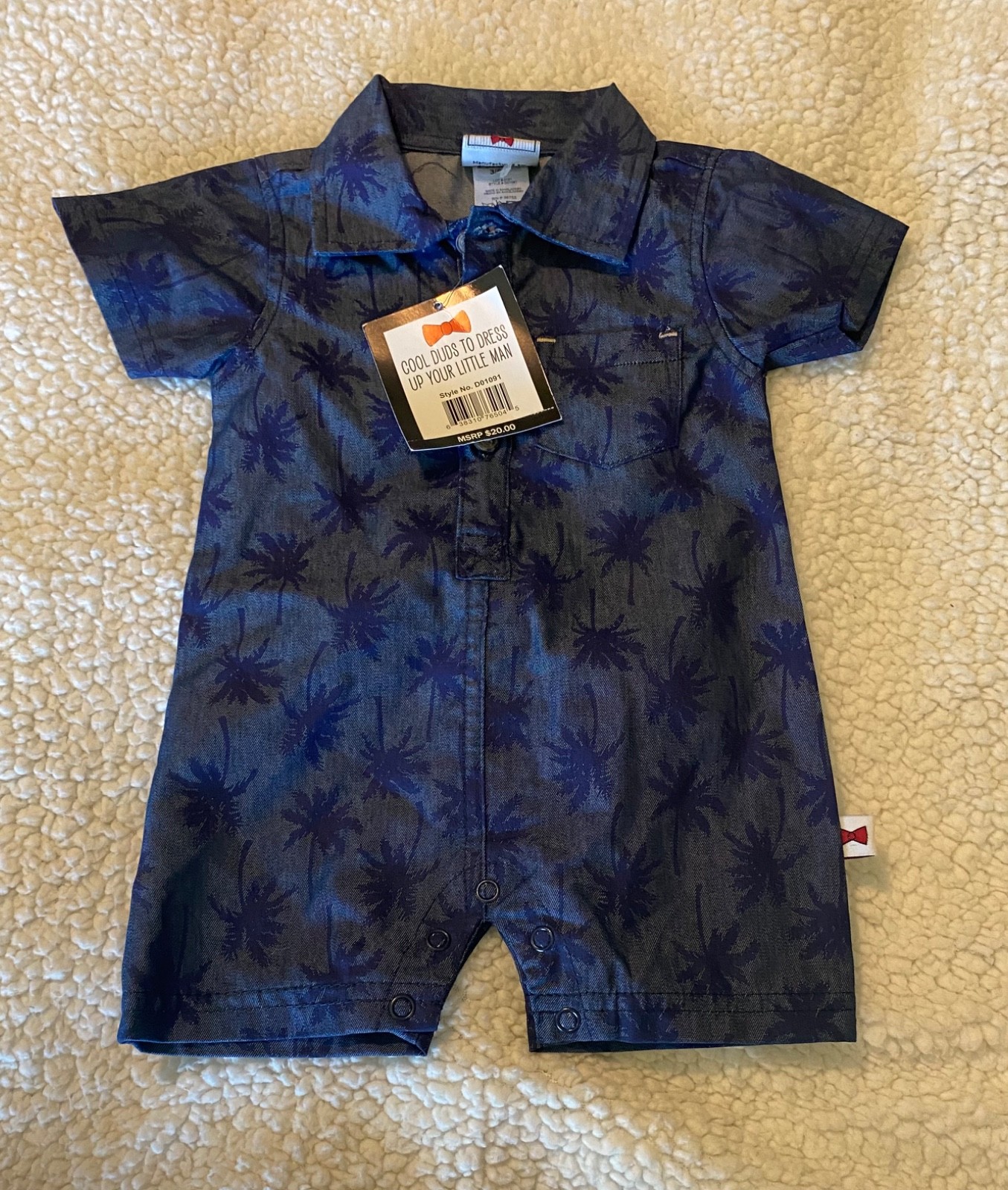 Dapper Dude Palm Trees Denim Bodysuit 3-6 Months Cotton/Polyester