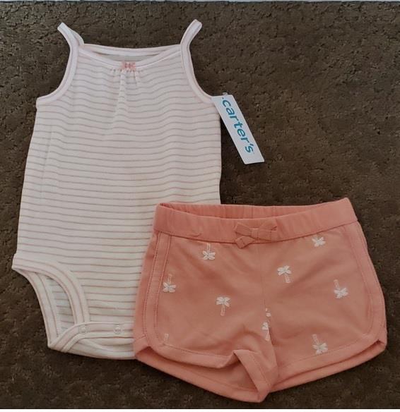 Baby Girls Carter’s 2 pc Set- PALM TREES Bodysuit & Shorts Size 3 6 9 months NWT
