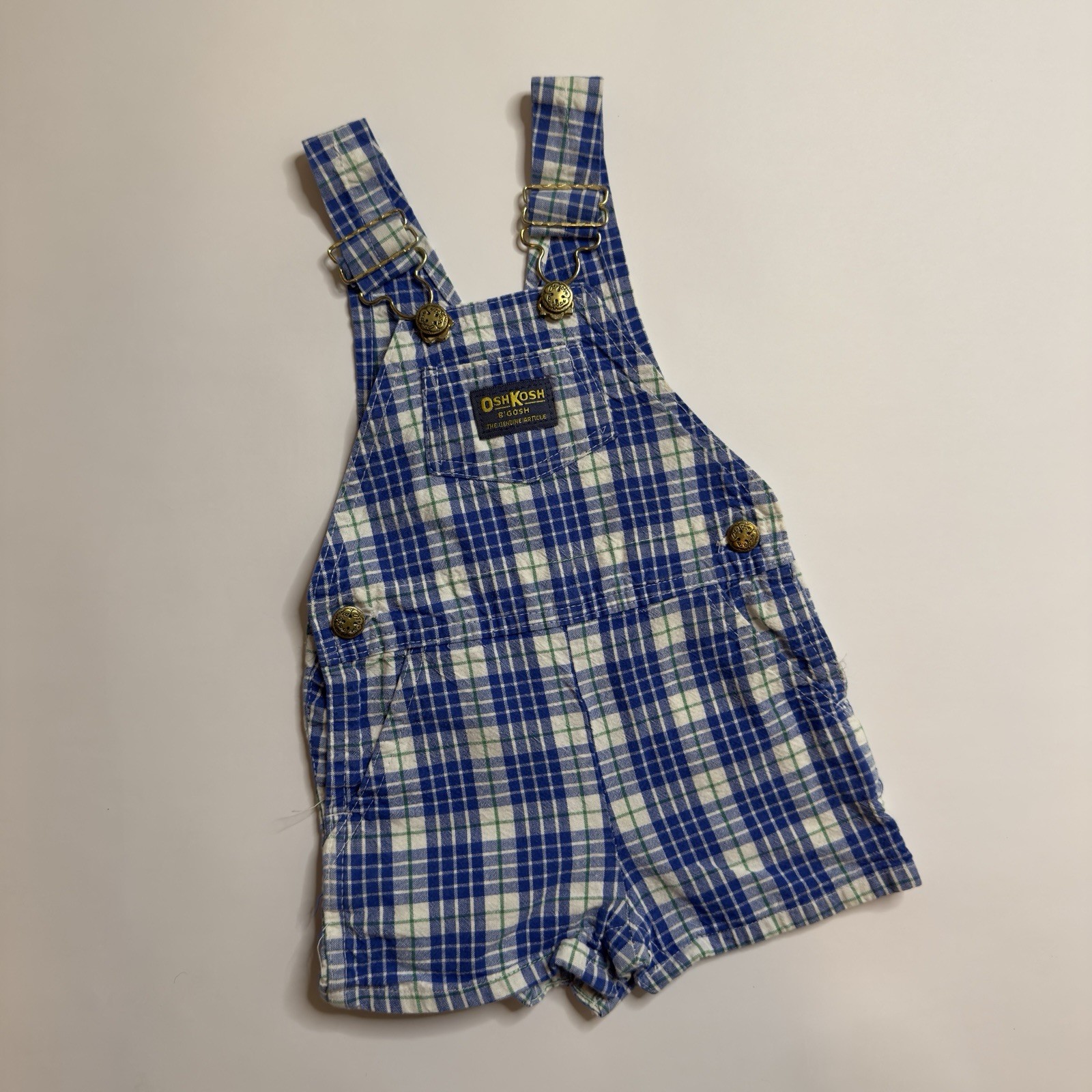Vintage OshKosh B’gosh Vestbak Plaid Overall Dungaree Romper Baby Toddler 12M