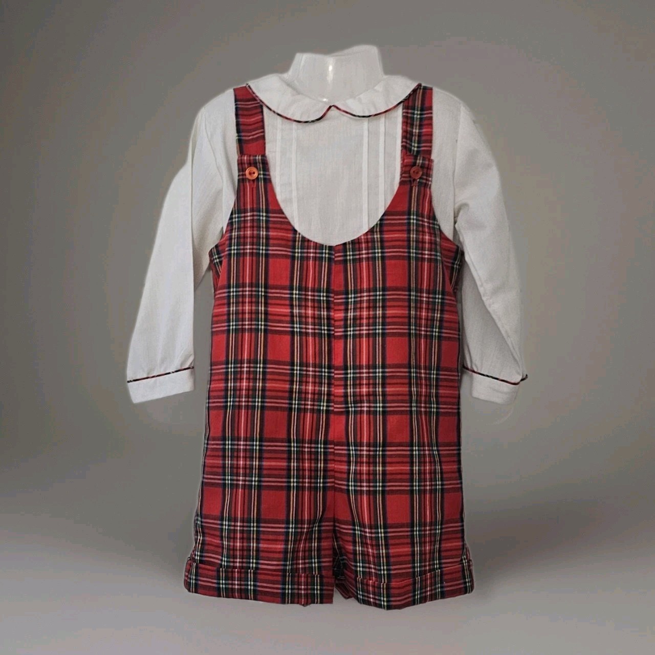 VTG Peaches N Cream Plaid Red Tartan Romper Peter Pan Collar Set Free Shipping