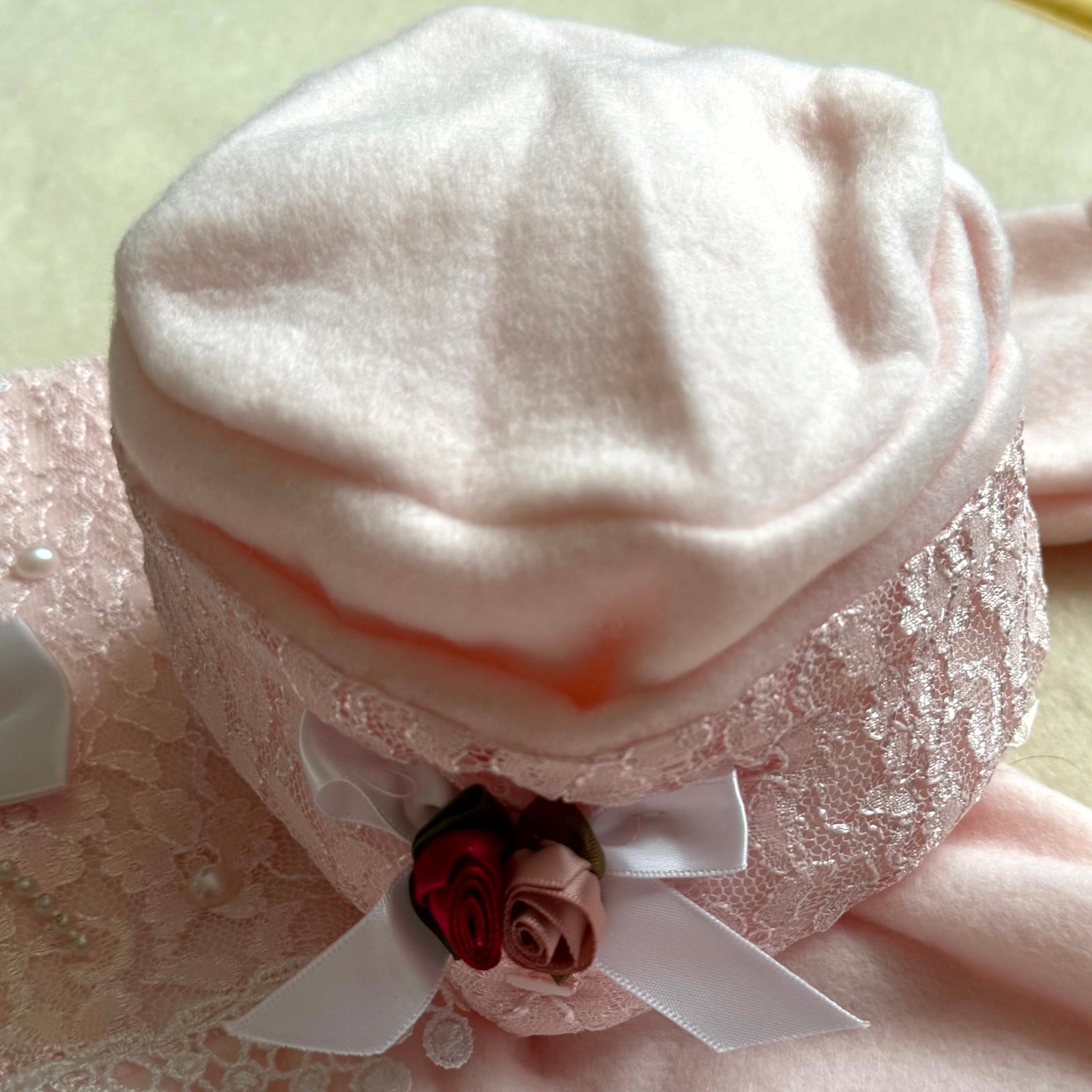 Vintage 90s It’s Baby 2-Piece Romper Set Girls 18 Months Pink Lace Rosettes Cap