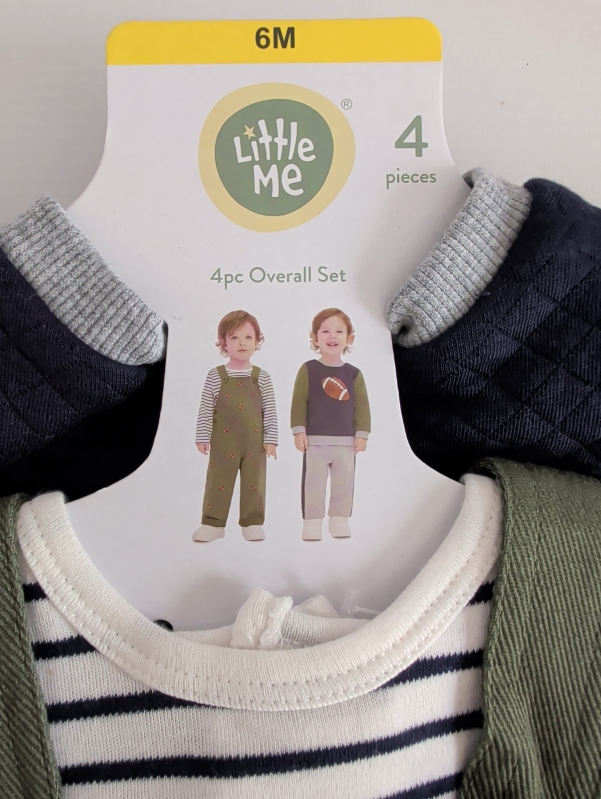 NWT Litle me 4 Piece overall set for Babies Theme Green Football Size 6 Month’s
