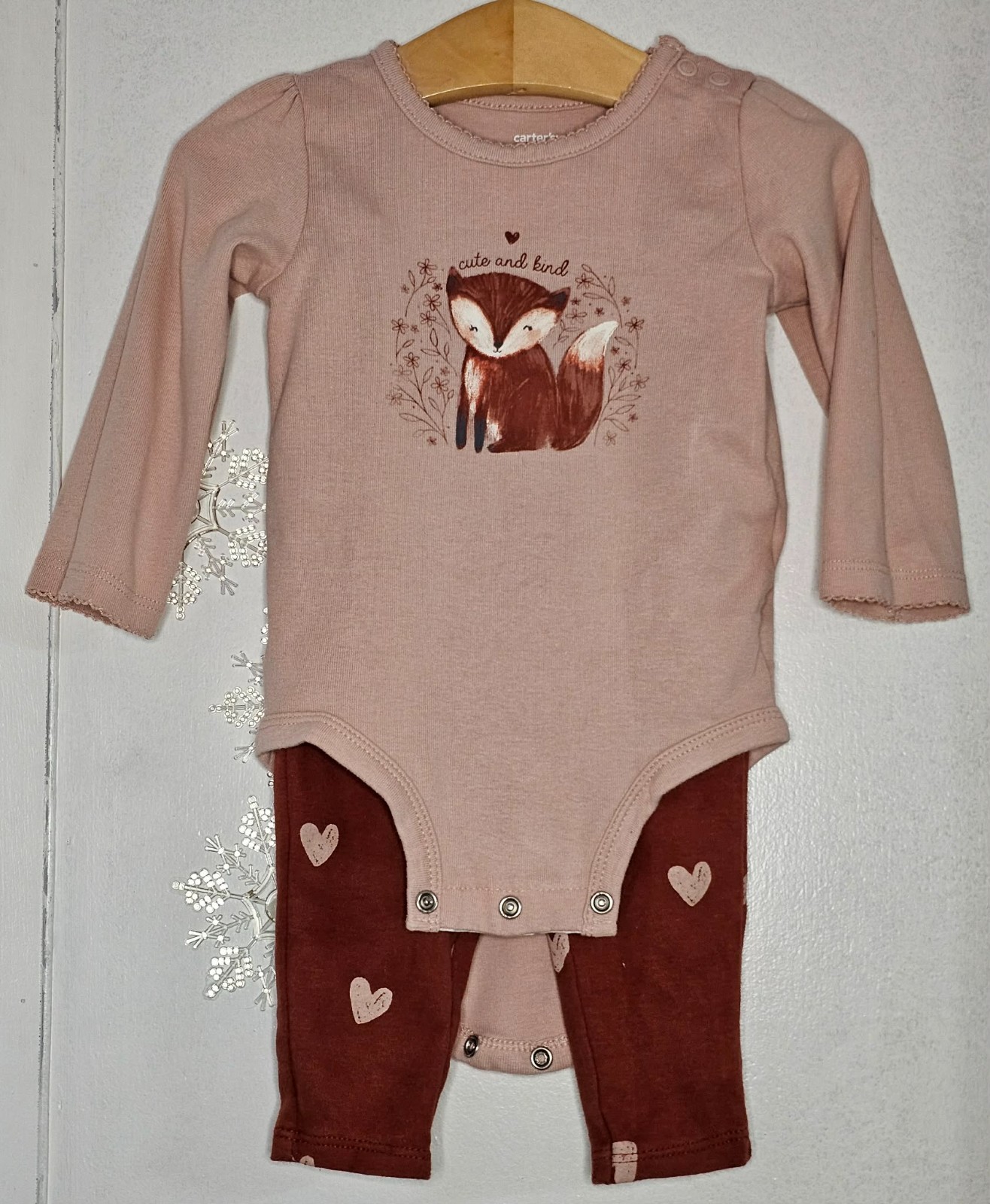 Carter’s 12 mo ‘Cute & Kind’ Fox Bodysuit and Matching Pants Snap Closures