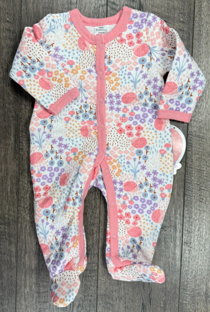 Baby Girl Clothes New Little Beginnings 0-3 Month Floral Footed Outfit