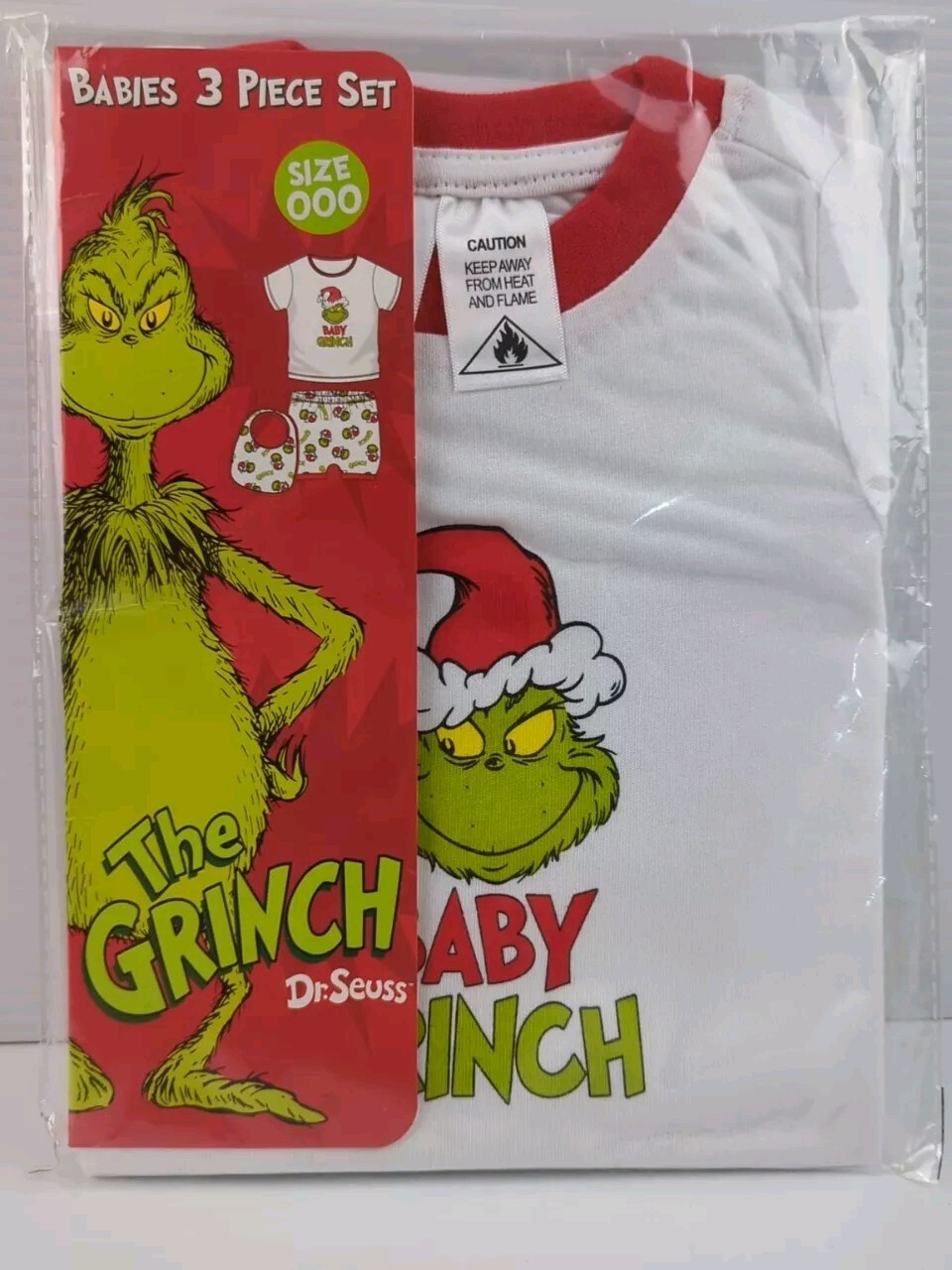 The Grinch Baby 3 Piece Set Tshirt Shorts Bib Size 000 New Christmas