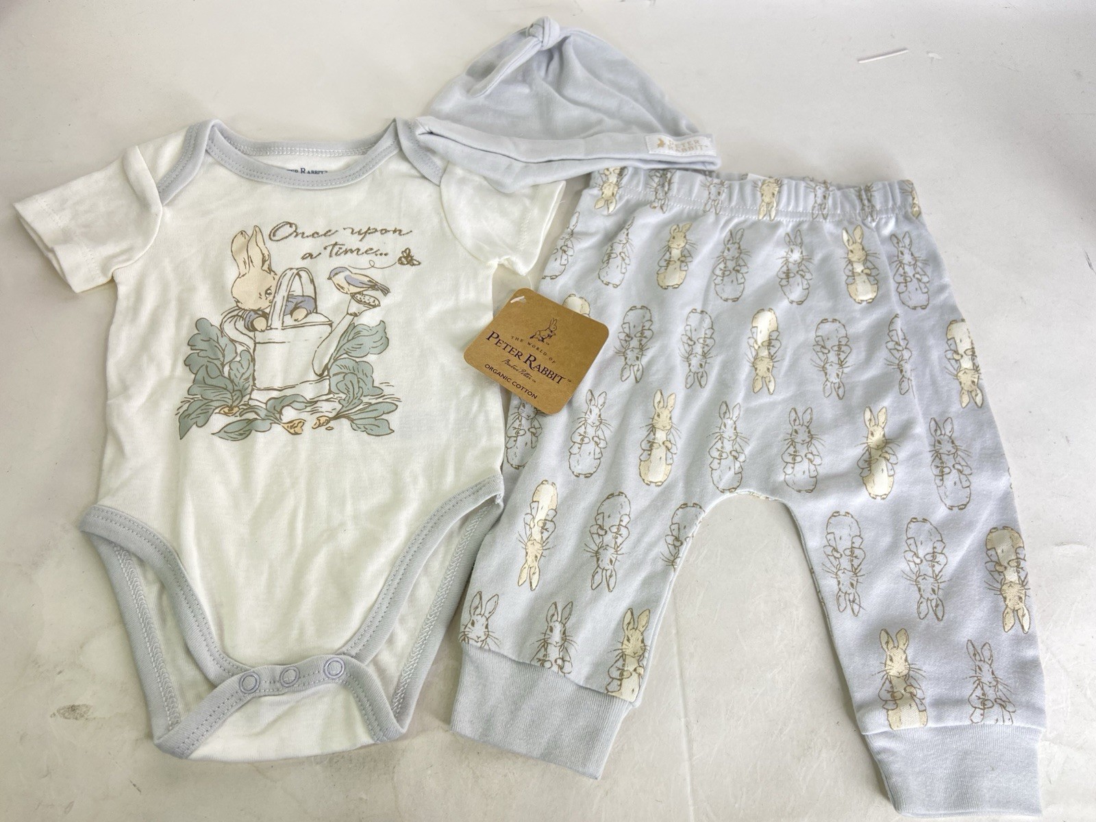 Peter Rabbit 3 Piece Matching Outfit Layette Set Hat Infant Baby Size 6-9 Months