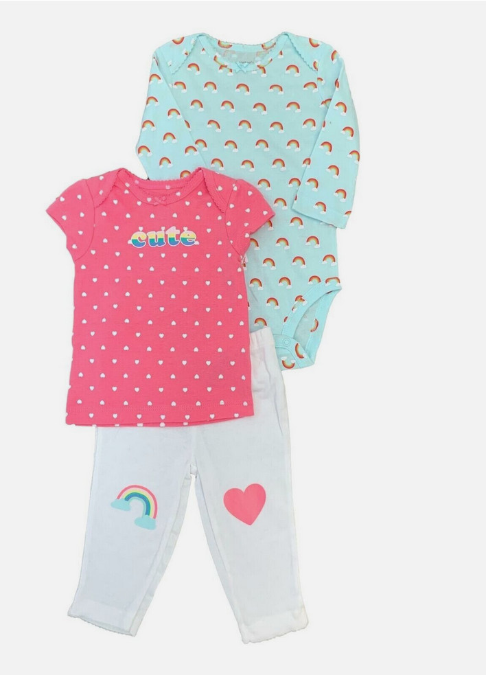 Carter’s Baby Girl 3 Piece Cute Rainbow Set(PINK/WHITE MULTI 9M)NWT