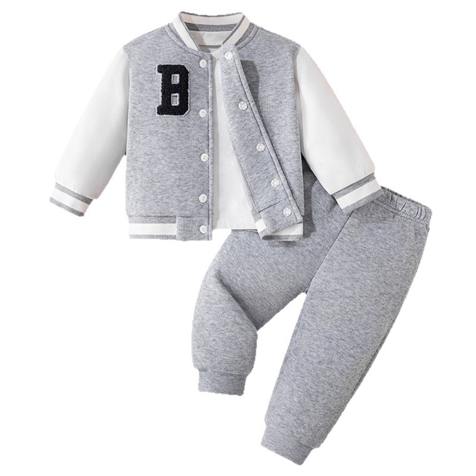 Baby Boys Jacket With Pants Set Baseball Coat Clothes 2-Piece Elastic Waistband