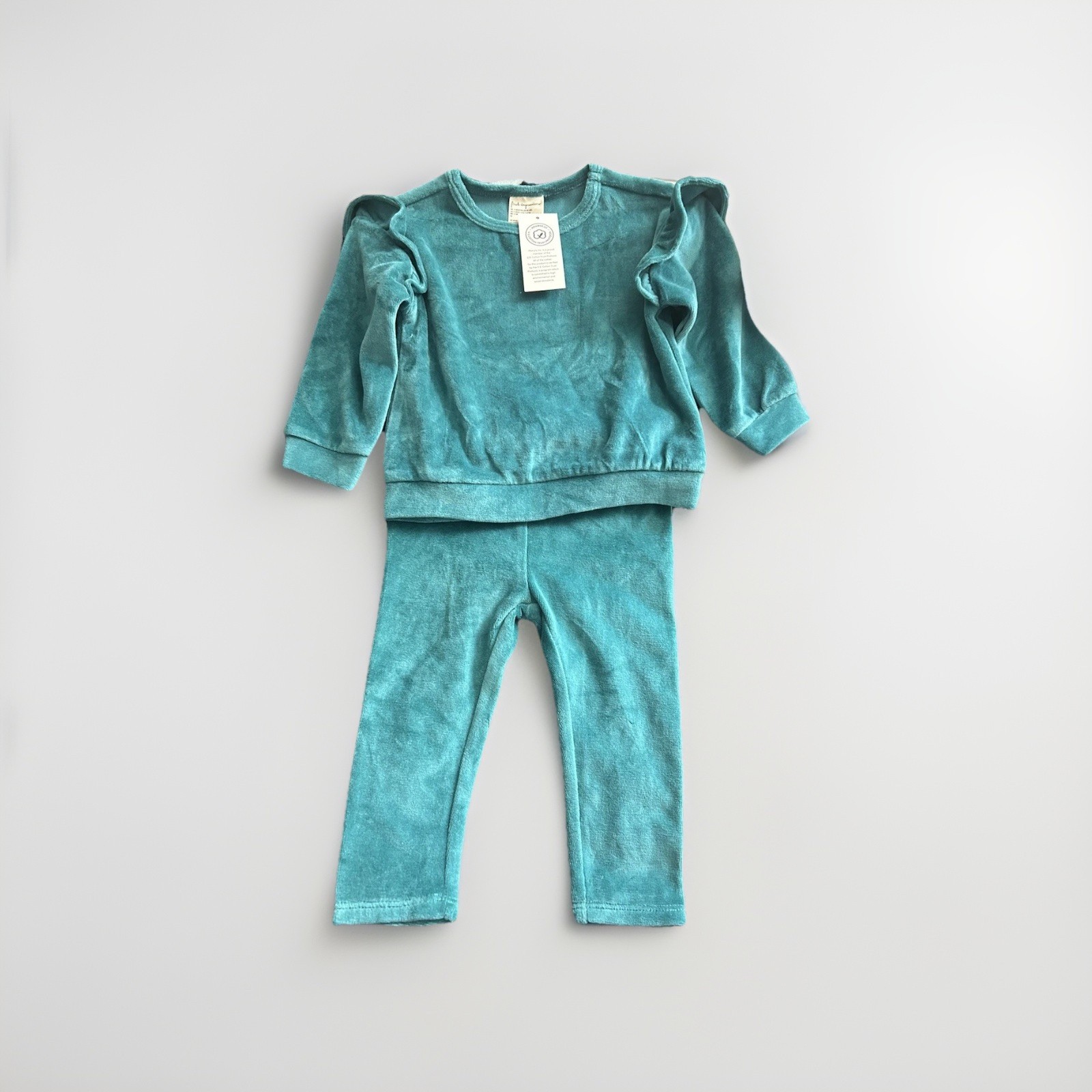 Blue Solid Velour 2pc Sweatshirt + Pants Set Long Sleeve 12 months