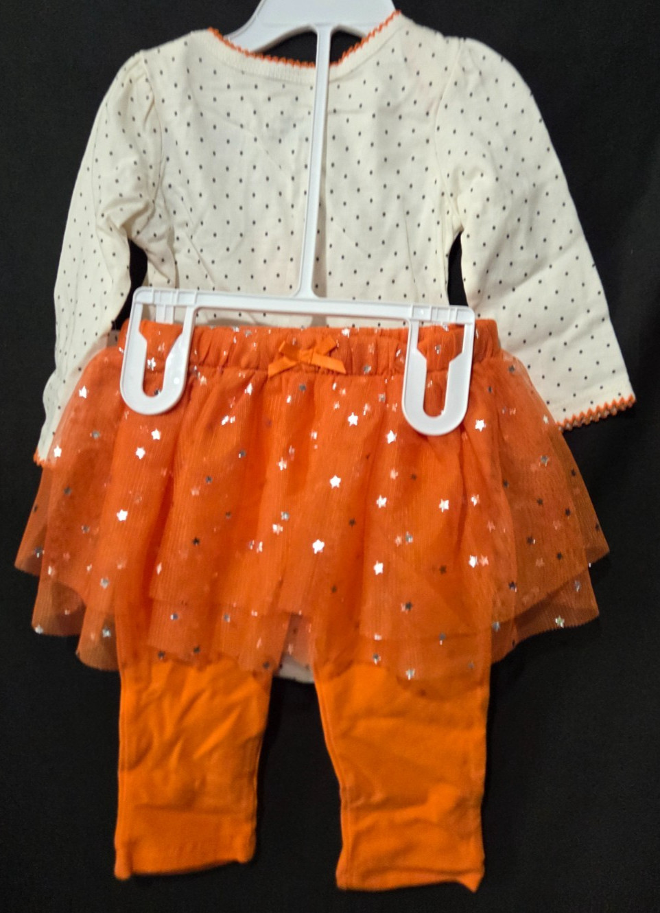 Halloween Girls Size 6-9 mths 2 pc Set Bodysuit, Pants & tutu Orange & Cream