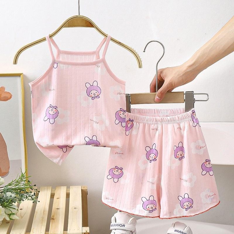 Baby Clothes Sets Summer Toddler Girl Strap Suits Cotton Printing Baby Boy Tops