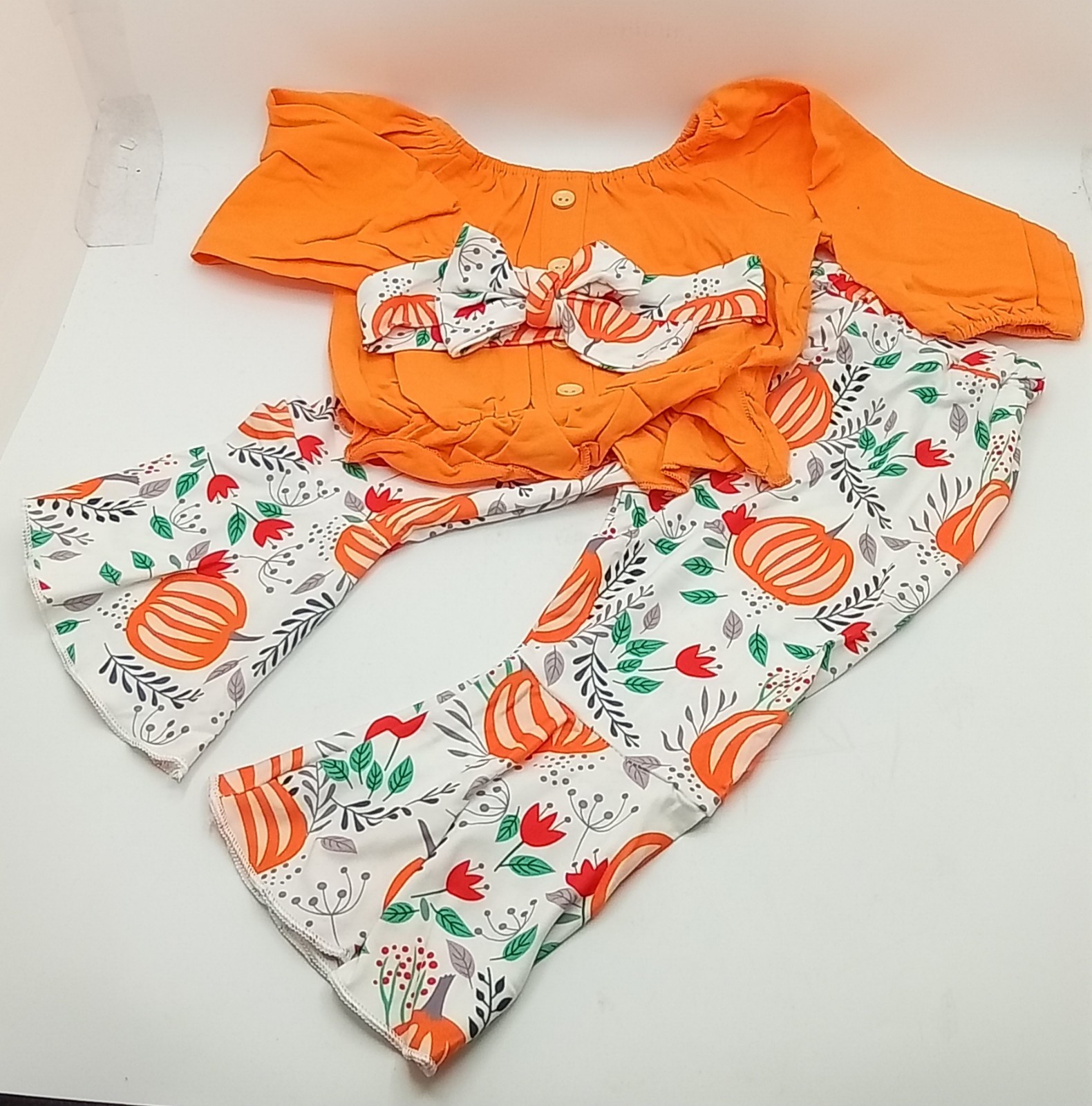 Baby Girl 3 Pc Halloween/Fall Outfit LS Shirt, Bell Flared Pants 12-18 Months