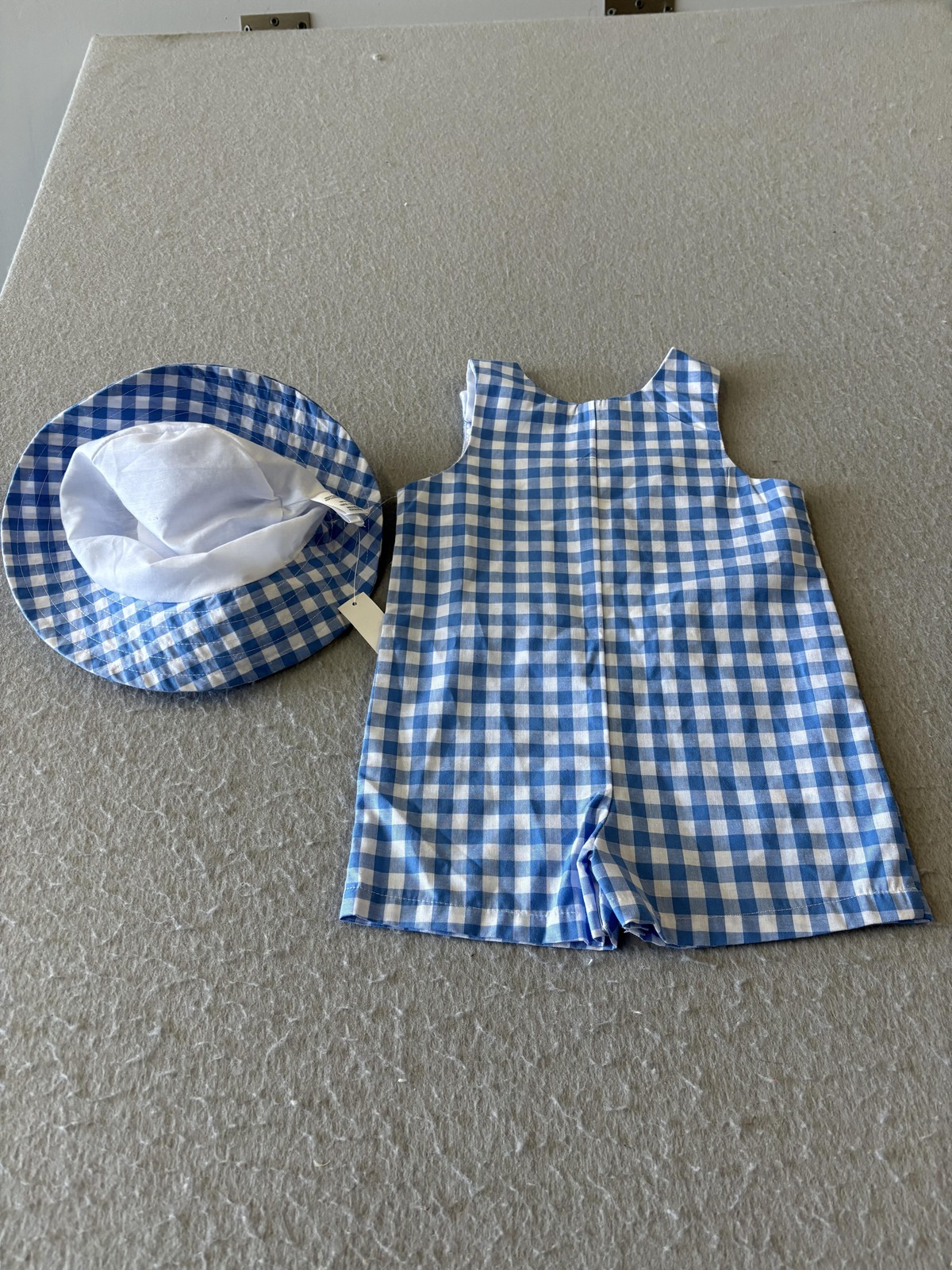 Good Lad Romper Set Baby Boy 18M Blue Gingham Crab Hat Nautical Beach Summer