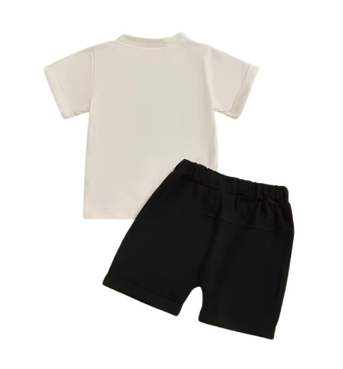 Baby Boy Summer Clothes Embroidered Letter Short Sleeve Tee & Elastic Shorts Set