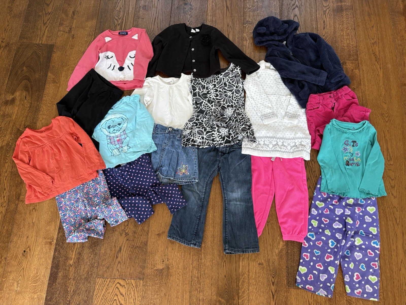 Girls 3T Fall/winter Lot 17 Pieces Shirts Pants Dresses Sweatshirt Pajamas