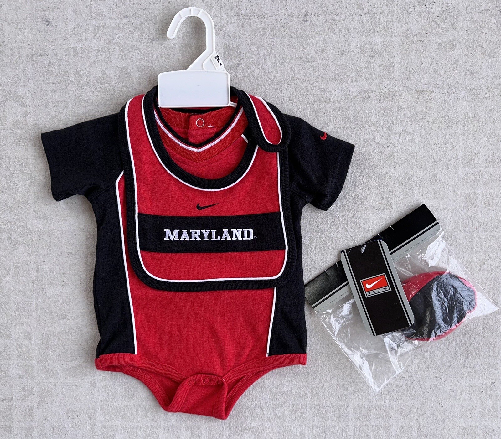 VTG Nike Maryland 3 Piece Set Bib Booties Bodysuit Terrapins Infant 3-6M