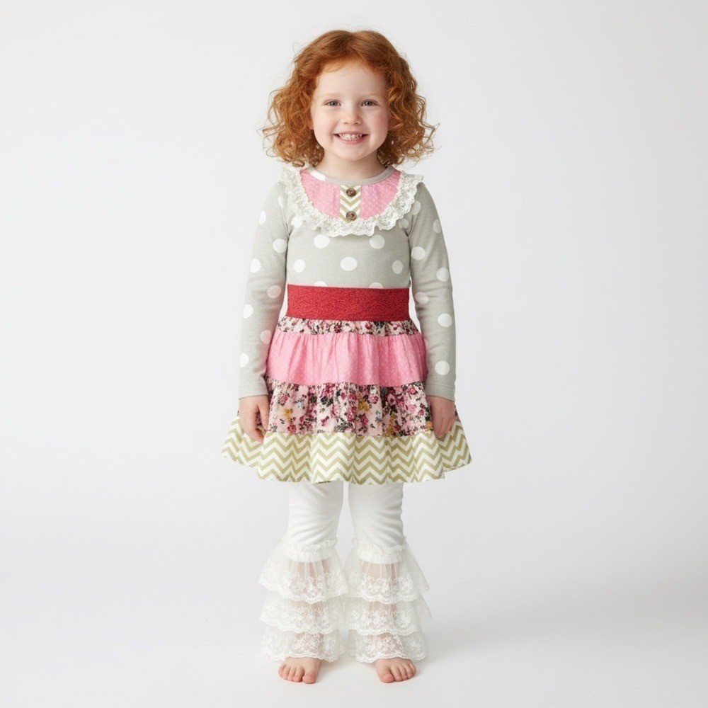 Haute Baby Girls Cottagecore Toddler Dress & Lace Ruffle Leggings Set | Size 3T