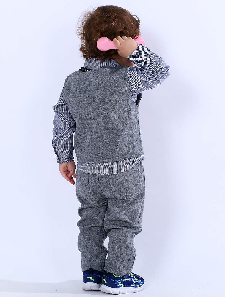 Abolai Baby Boys’ 4 Piece Vest Set with Shirt,Vest and Pant Grey 2-3T,
