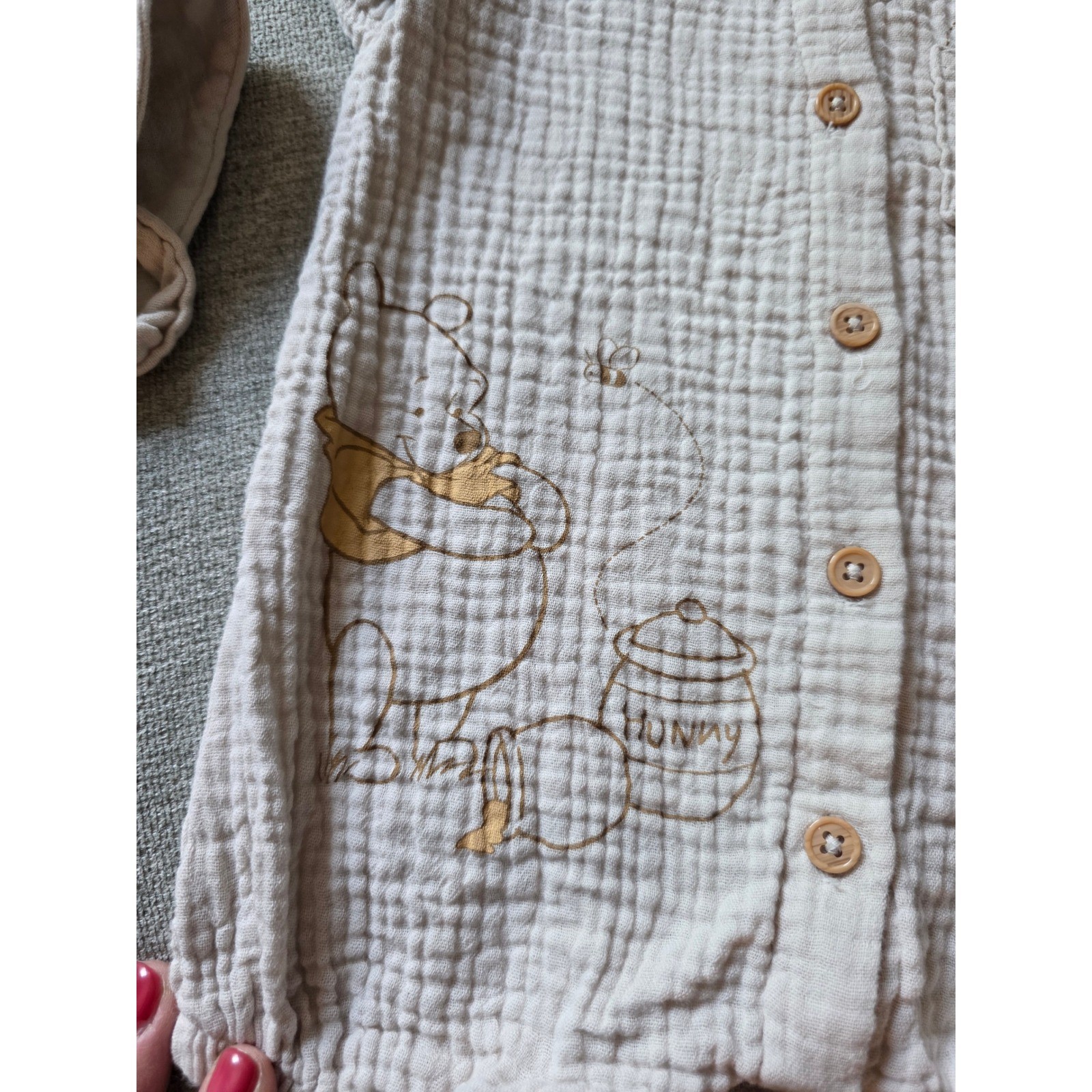 Disney Baby Winnie the Pooh Muslin Romper and Bucket Hat Set Tan 0-3M