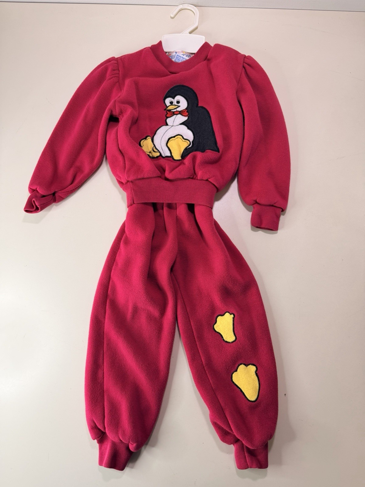 Vintage Celebration Red Sweatsuit Set Embroidered Penguin Size 3T