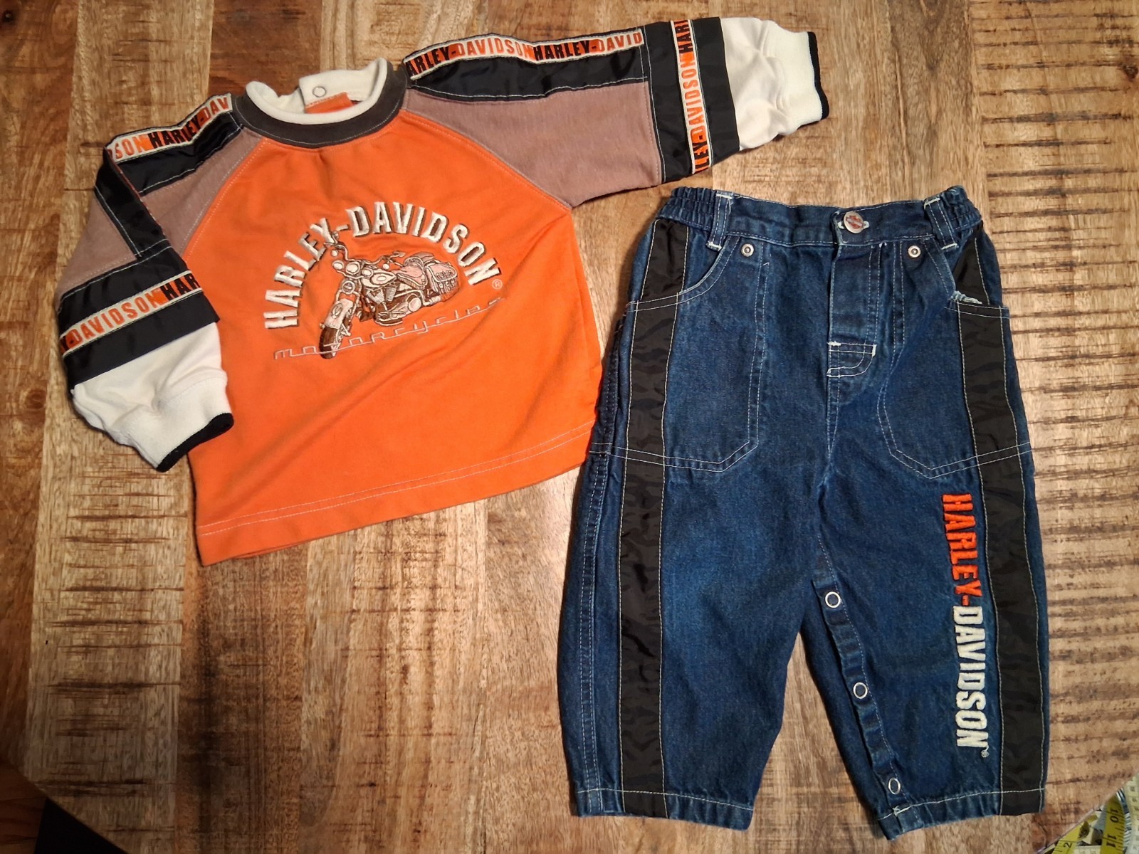 Harley-Davidson Baby Denim Pants & Shirt Set 18M Embroidered Toddler Vintage