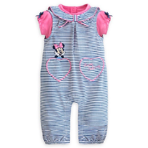 DISNEY STORE MINNIE MOUSE STRIPED WOVEN ROMPER SET FOR BABY HEART POCKETS NWT