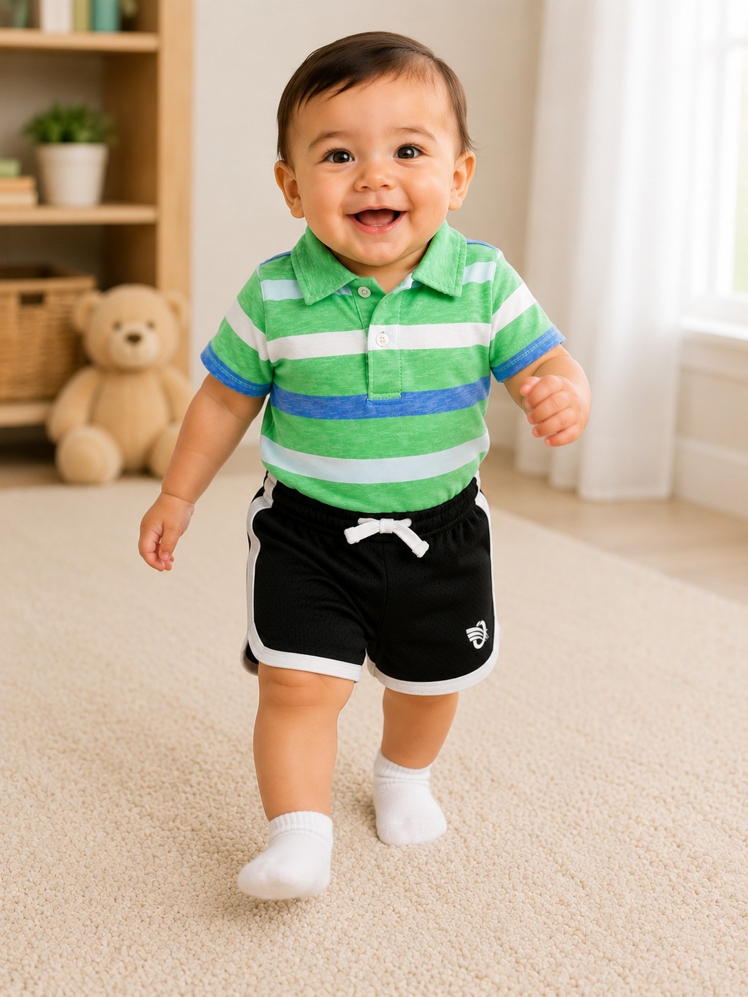 Oshkosh B’gosh Baby Boys’ Striped & Black Mesh Shorts Set 18-24 Months