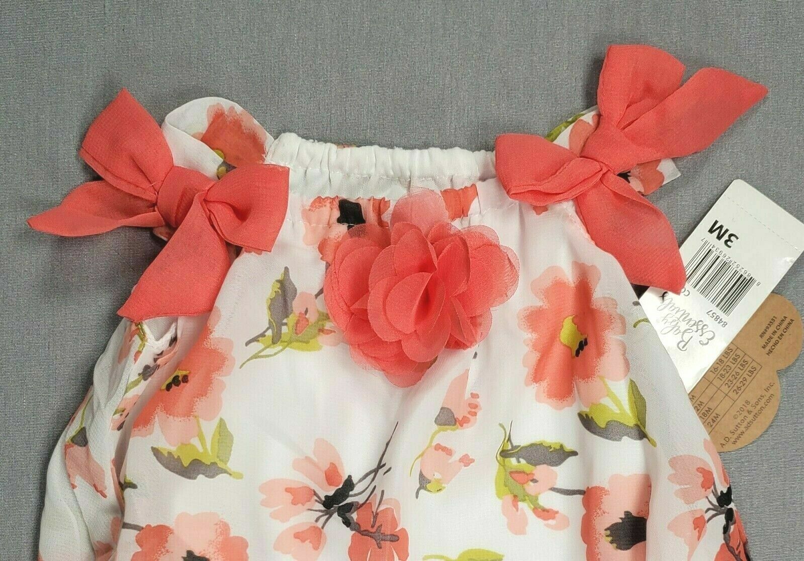 Baby Girl New Baby Essentials 3 Month Dressy Coral Floral Romper Outfit
