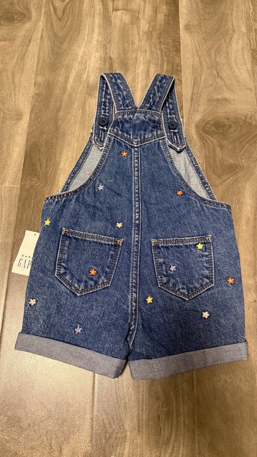 NEW Baby Gap Toddler Girls Flower Embroidered Denim Jeans Overalls 12-18 Months