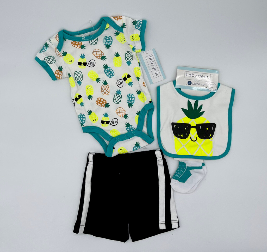 Baby Gear Sz 0-3m Infant Boy Or Girl Clothing 4PC Set Cool Pineapple Design