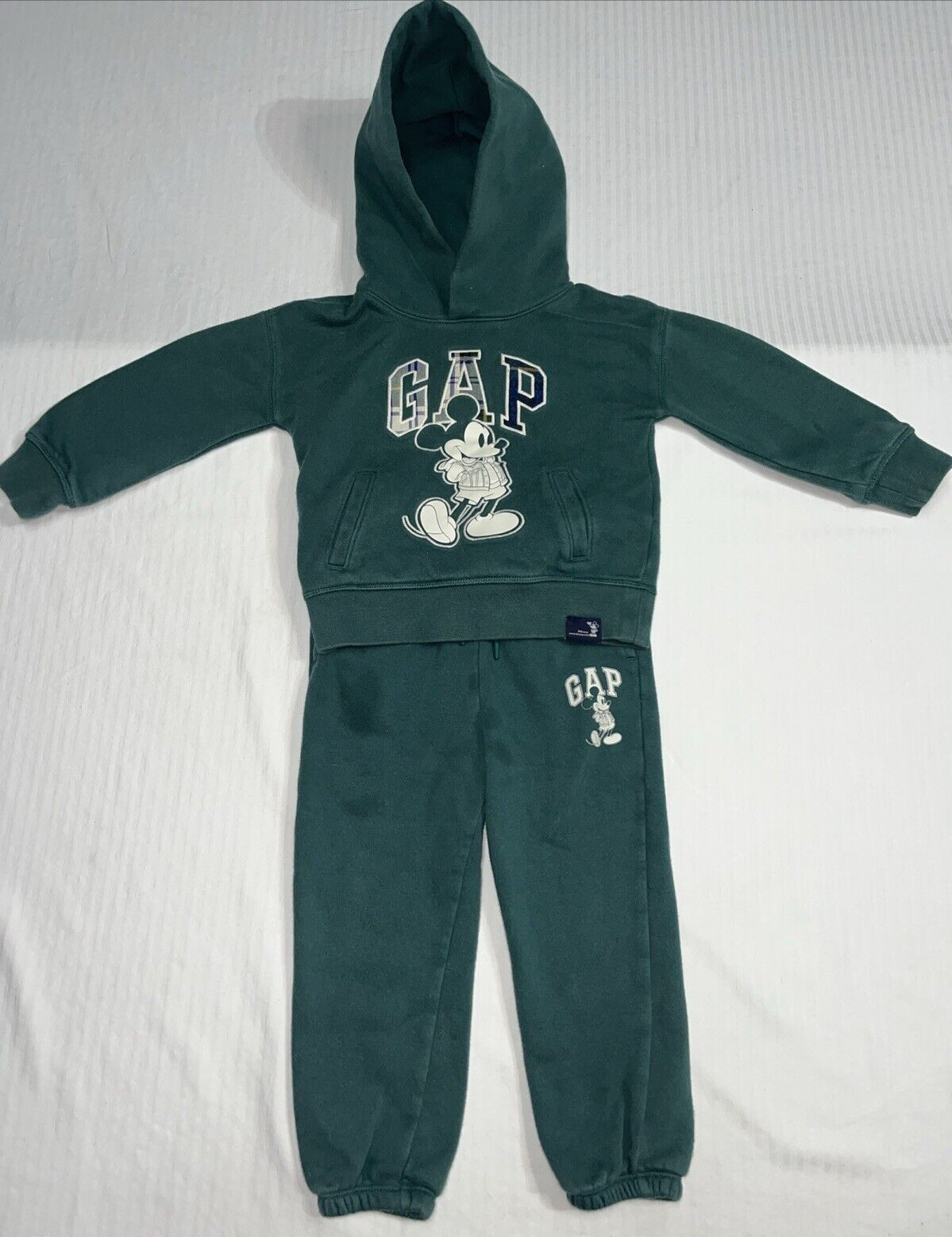 Babygap | Gap X Disney 3 Year Toddler Sweats And Hoodie Set Green/Plaid Comfy.!