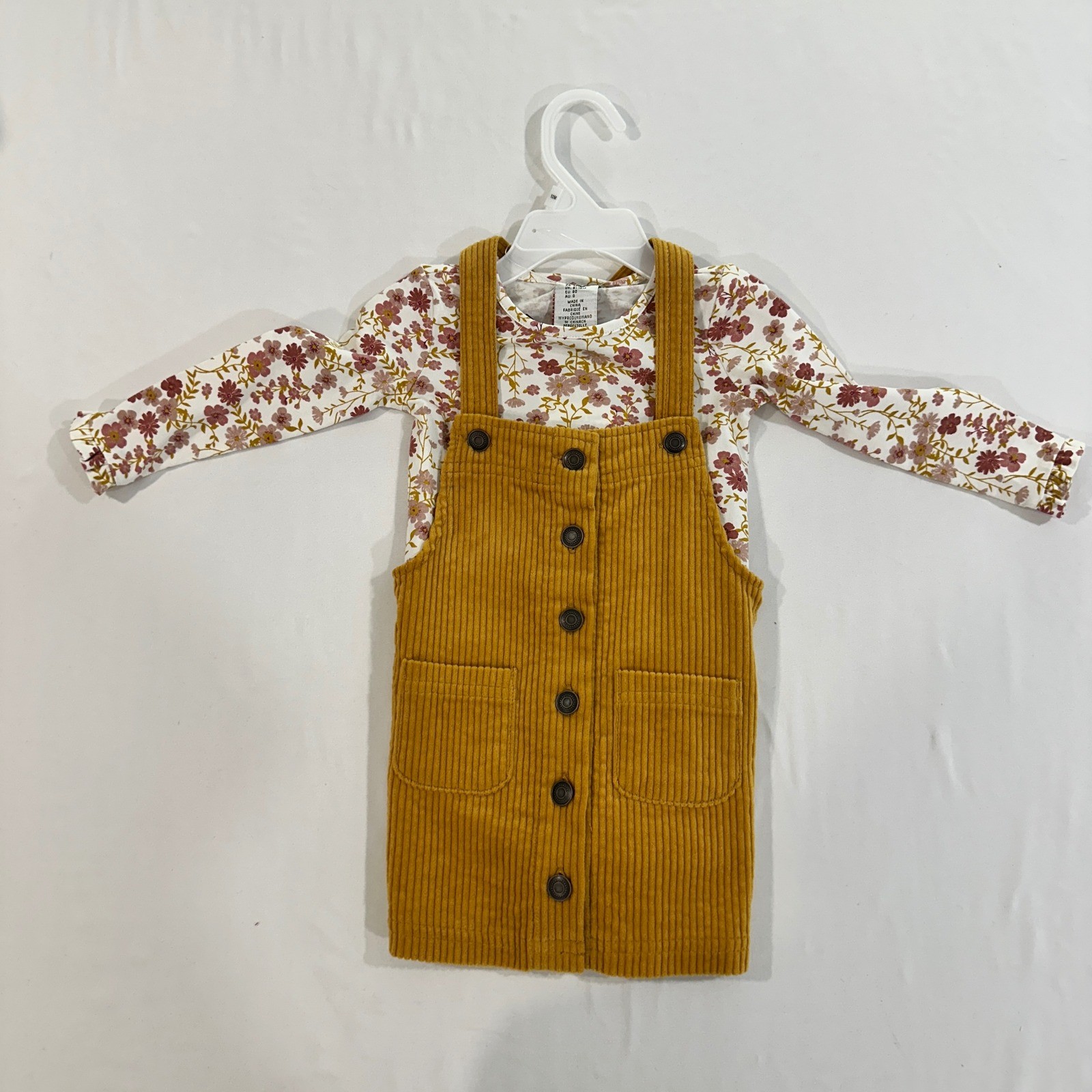 Max Studio Corduroy Jumper and Floral Top Set Kids 12M Mustard Yellow | Boho