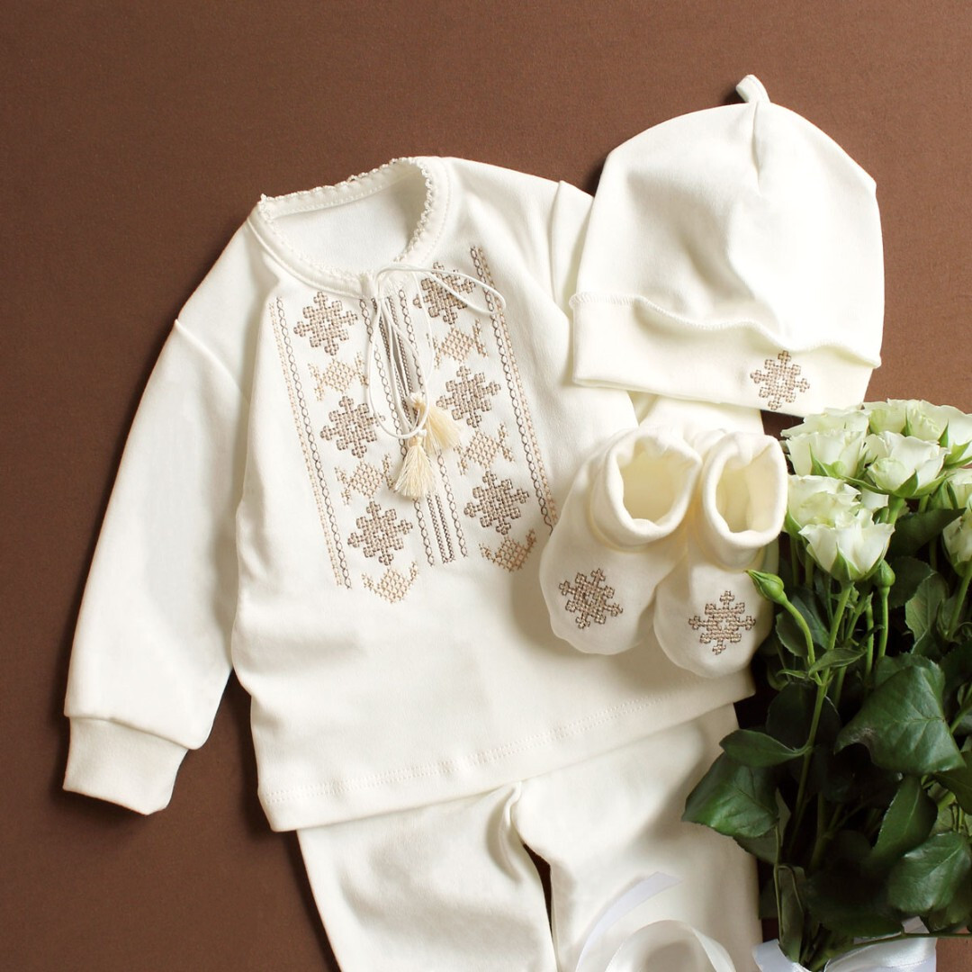 Baby boy baptism outfit cream, Ukrainian Vyshyvanka outfit boy, Christening suit