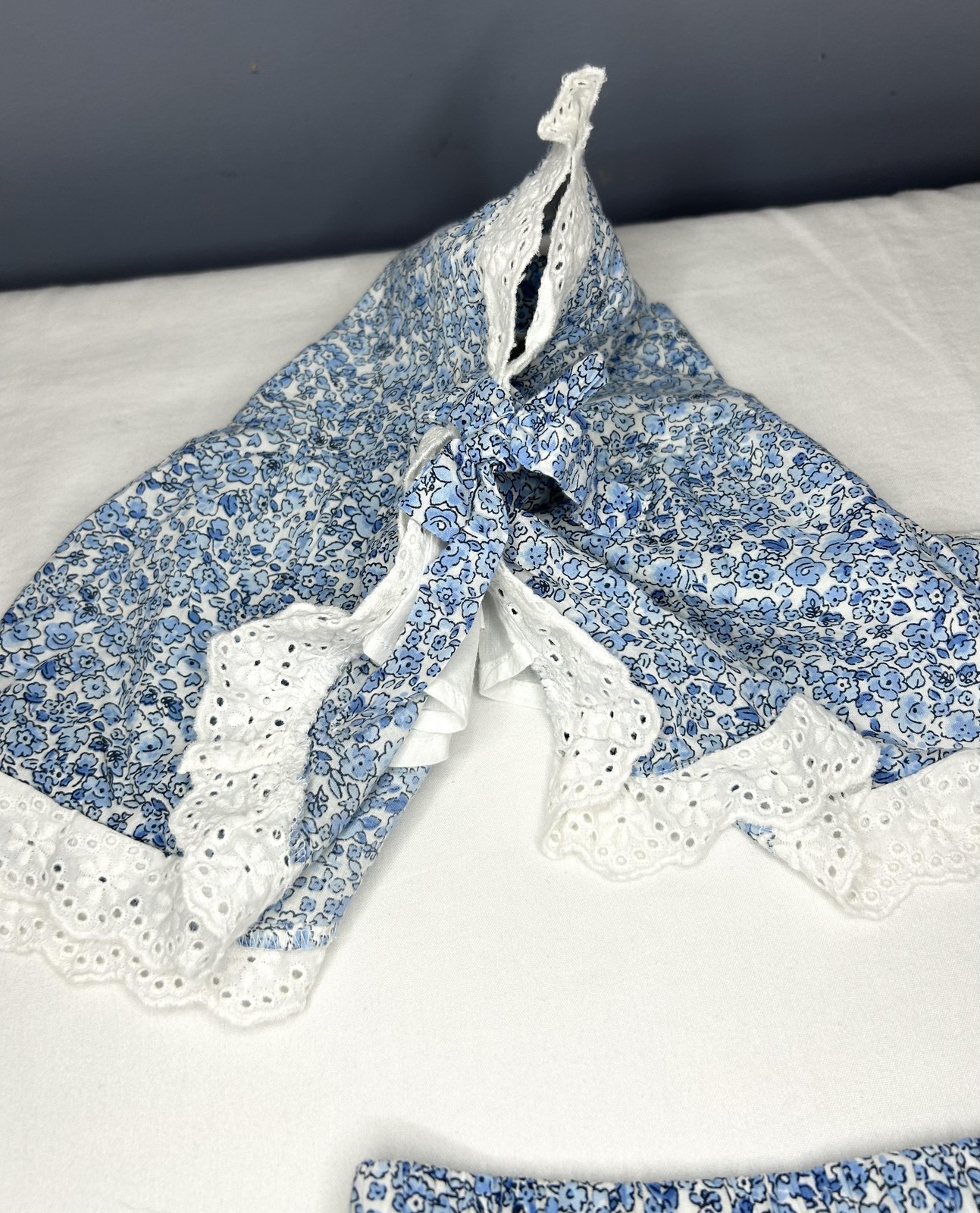 Sweet Magnolia Dress Set Baby Girls 3-6M Blue Floral Cotton Lace Eyelet Bloomers