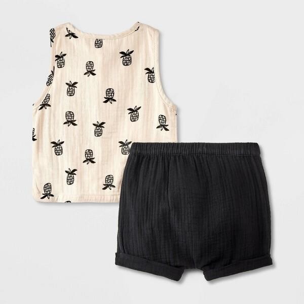 NEW NWT Boys sz Newborn Gauze Black Shorts & Pineapple Tank 2 Pc Set CAT & JACK