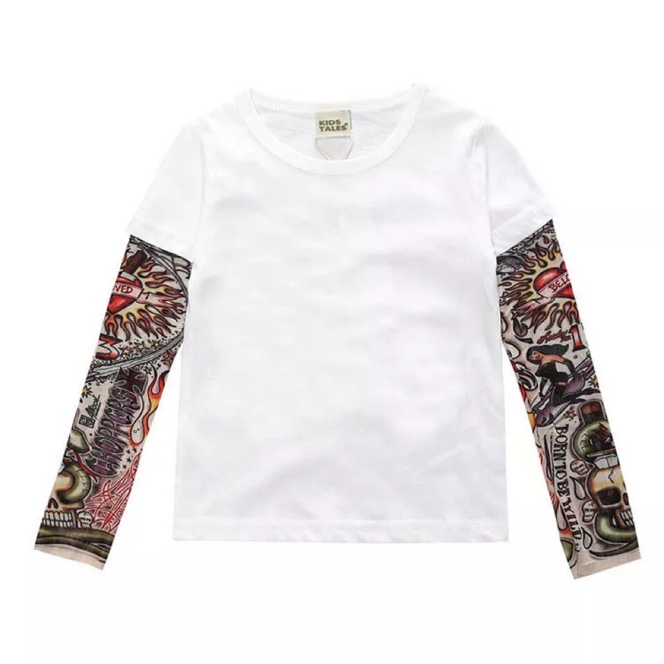 Kids Tattoo On Sleeves T-shirt Blouse Tops Clothes For Boys US Stock