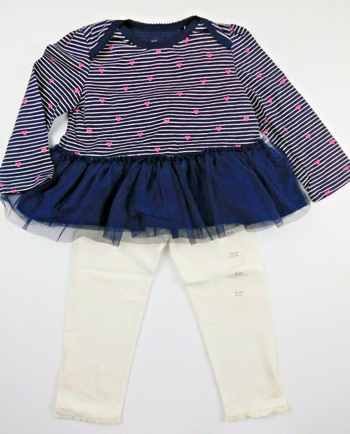 Gap Baby Girl Outfit Top Pants Ivory Navy Blue 3-6M & 12-18M Tulle Ruffle NEW