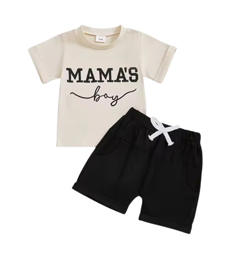 Baby Boy Summer Clothes Embroidered Letter Short Sleeve Tee & Elastic Shorts Set