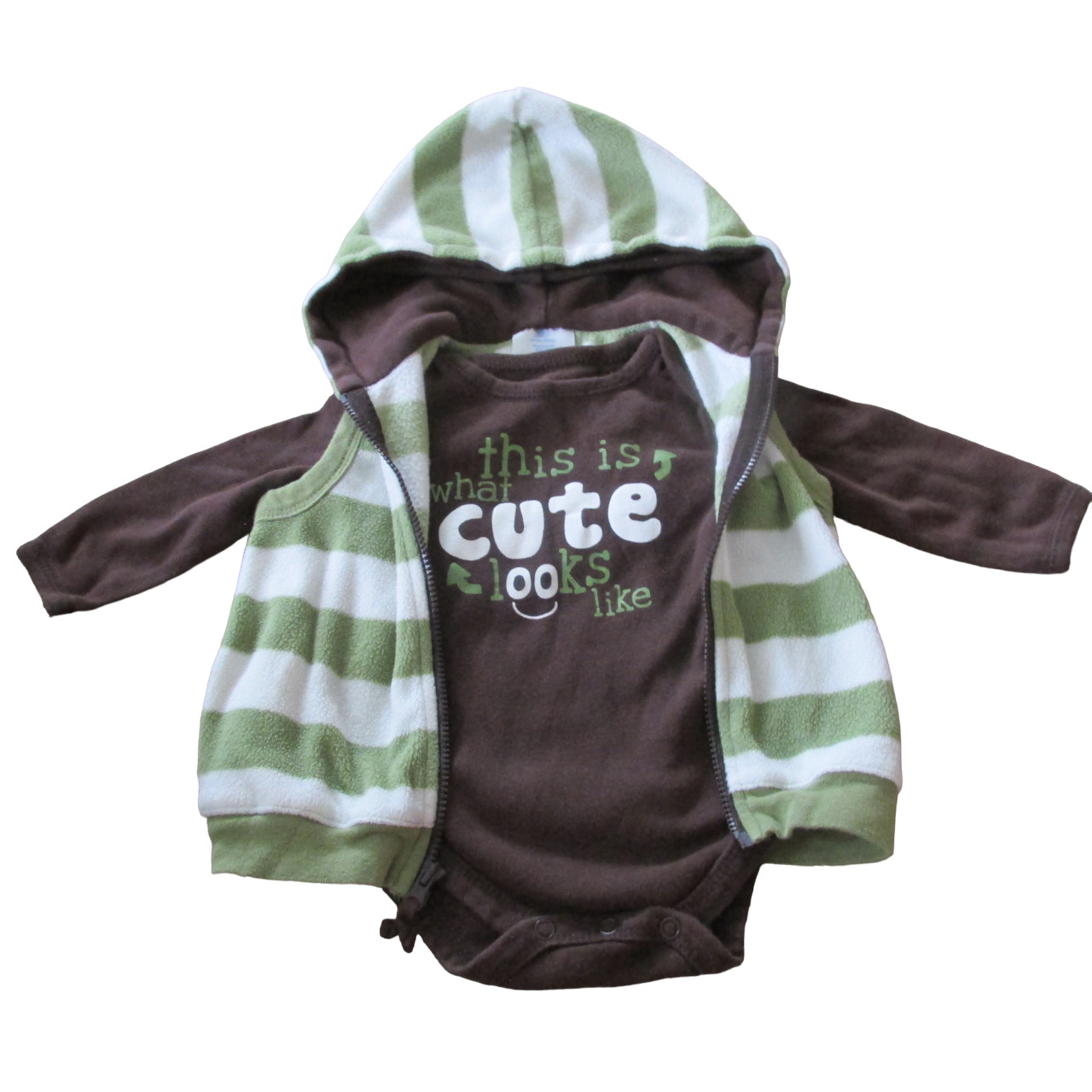 Small Wonders 2 Pc Vest Shirt Outfit Infant Boys 3-6M Brown Green Hooded Zip Up